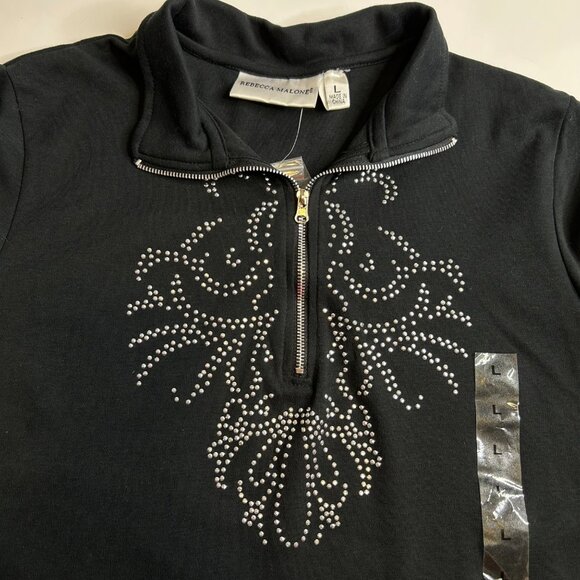 NWT Rebecca Malone Large Caviar 3/4 Sleeve Blouse with Embellishments Zipper - Picture 3 of 11